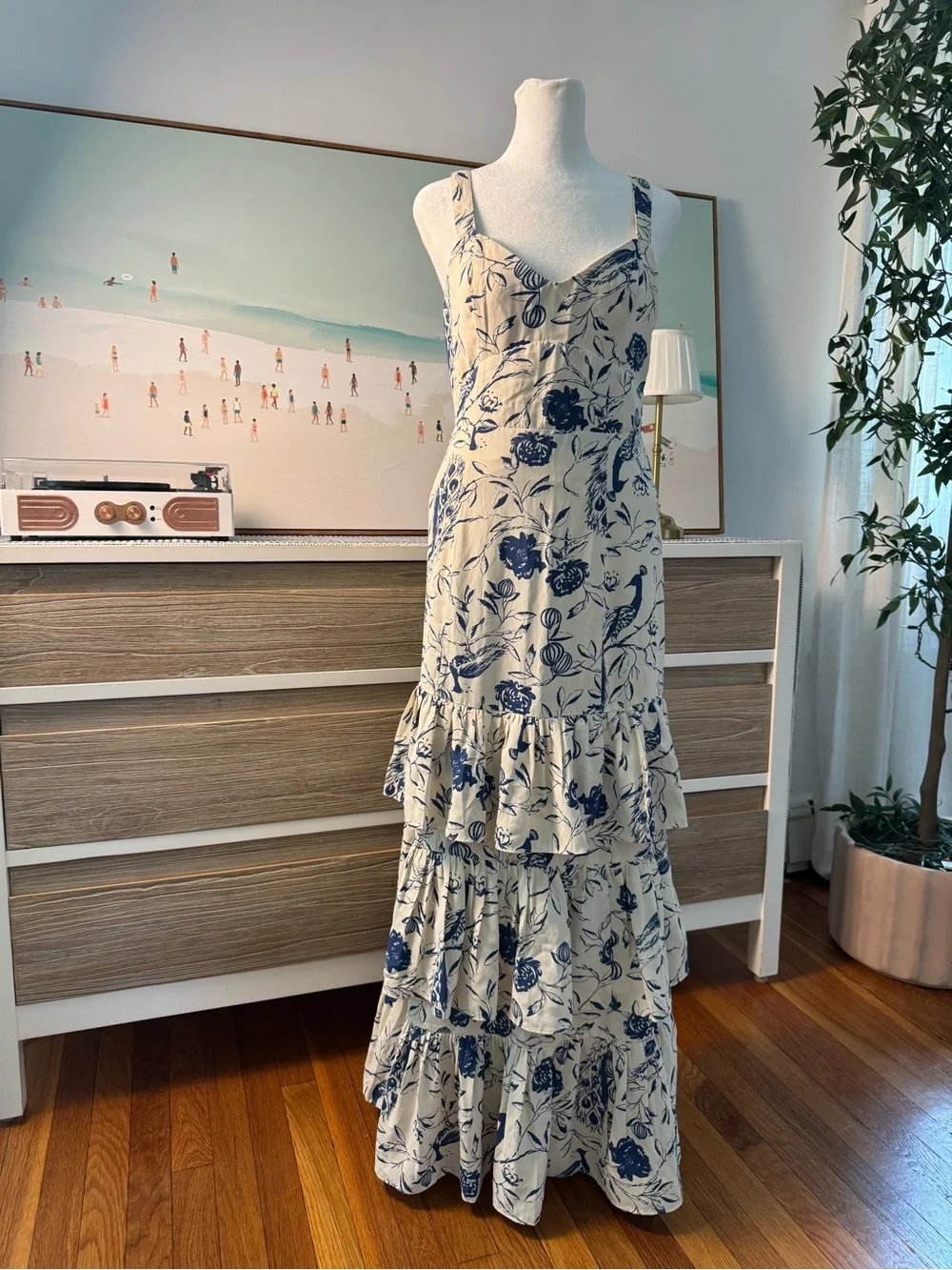 Abercrombie & Fitch Cream Maxi Dress with Blue Floral Print